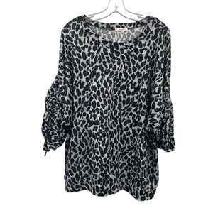 Easel Cheetah Print Oversized Sweater Long Gathered Sleeve Multicolor Medium